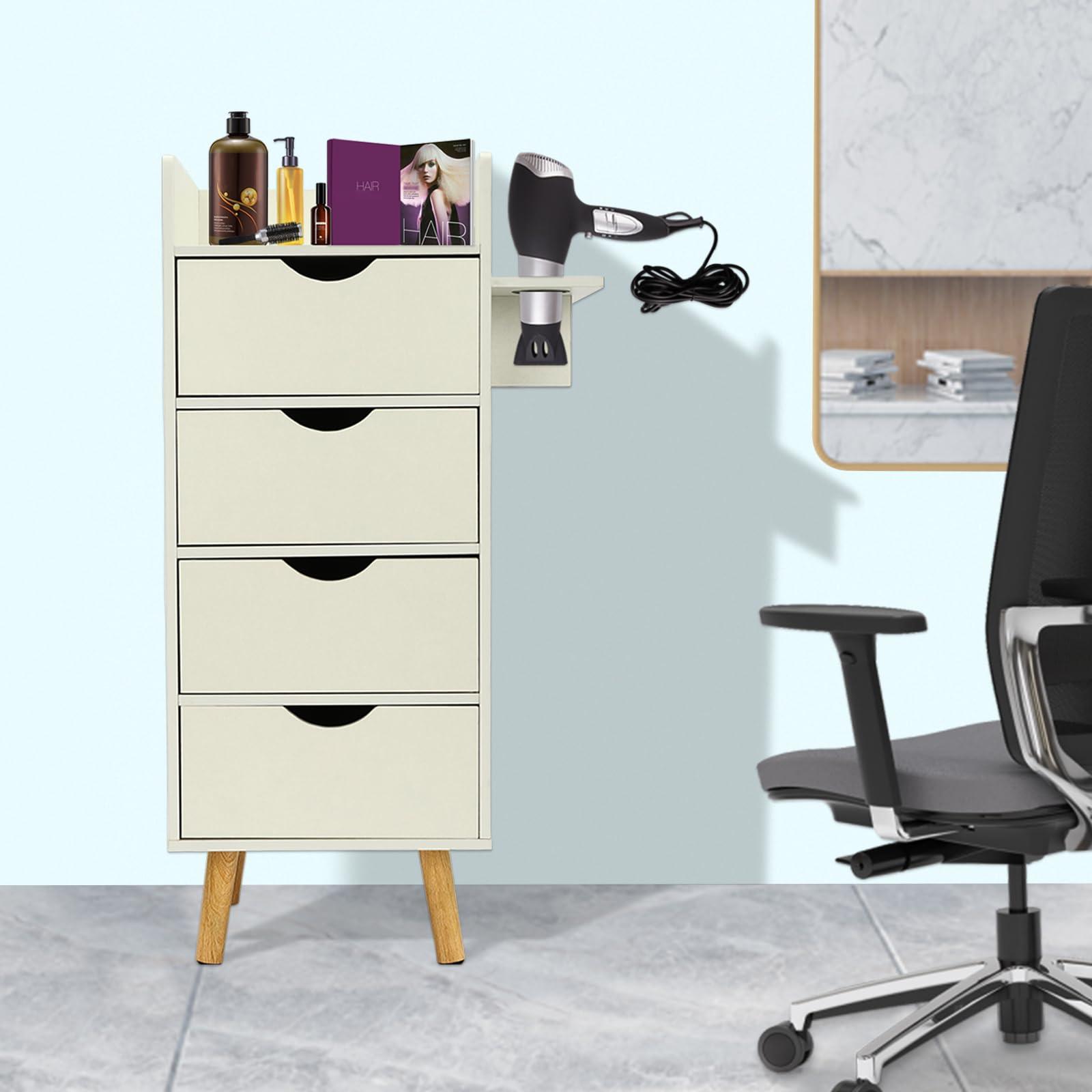 HYYKJ-US HYYKJ-US Salon Storage Cabinet with 4 Drawers and Hair Dryer Holder Hair Salon Cabinet Beauty Barber Salon Styling Station Organizer Equipment for Home Commercial Use White