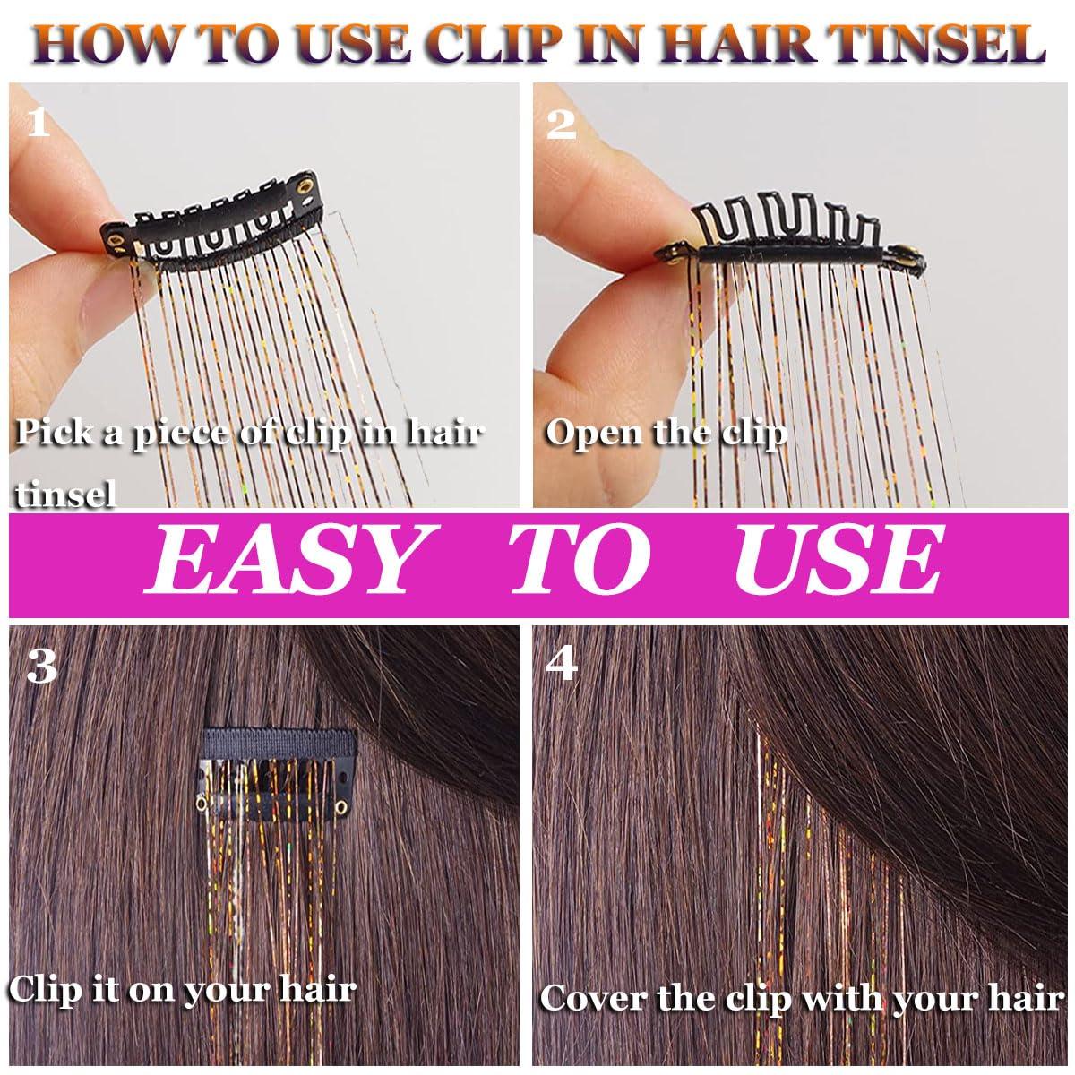 CelineBella CelineBella Coffee Brown Hair Tinsel Clip in for Cosplay Party Festivals(24 Inch Pack of 6Pcs, Coffee)