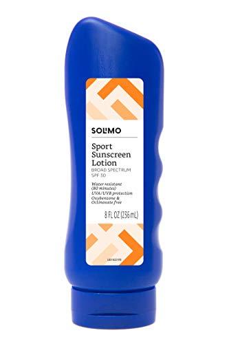 Solimo Amazon Brand - Solimo Sport Sunscreen Lotion, SPF 30, (Octinoxate & Oxybenzone Free), Broad Spectrum UVA/UVB Protection, unscented, 8 fl oz (Pack of 6)
