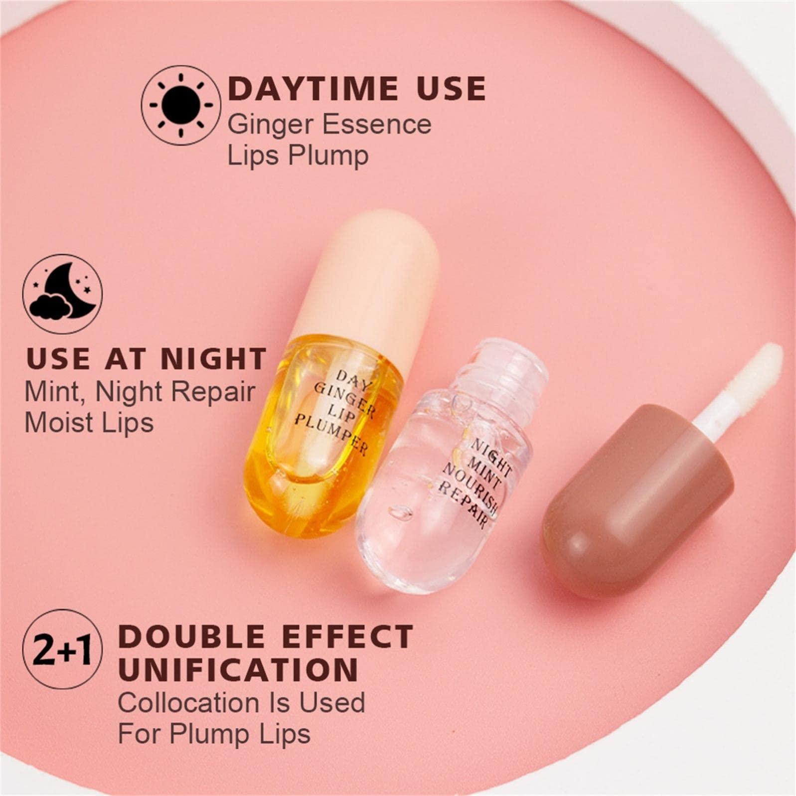 Xiahium Xiahium Lip Plumper Set, Natural Ginger & Mint Lip Care Serum, Day and Night Lip Mask, Moisturizing Hydrating Plumping Lip Enhancer Lip Balm Set