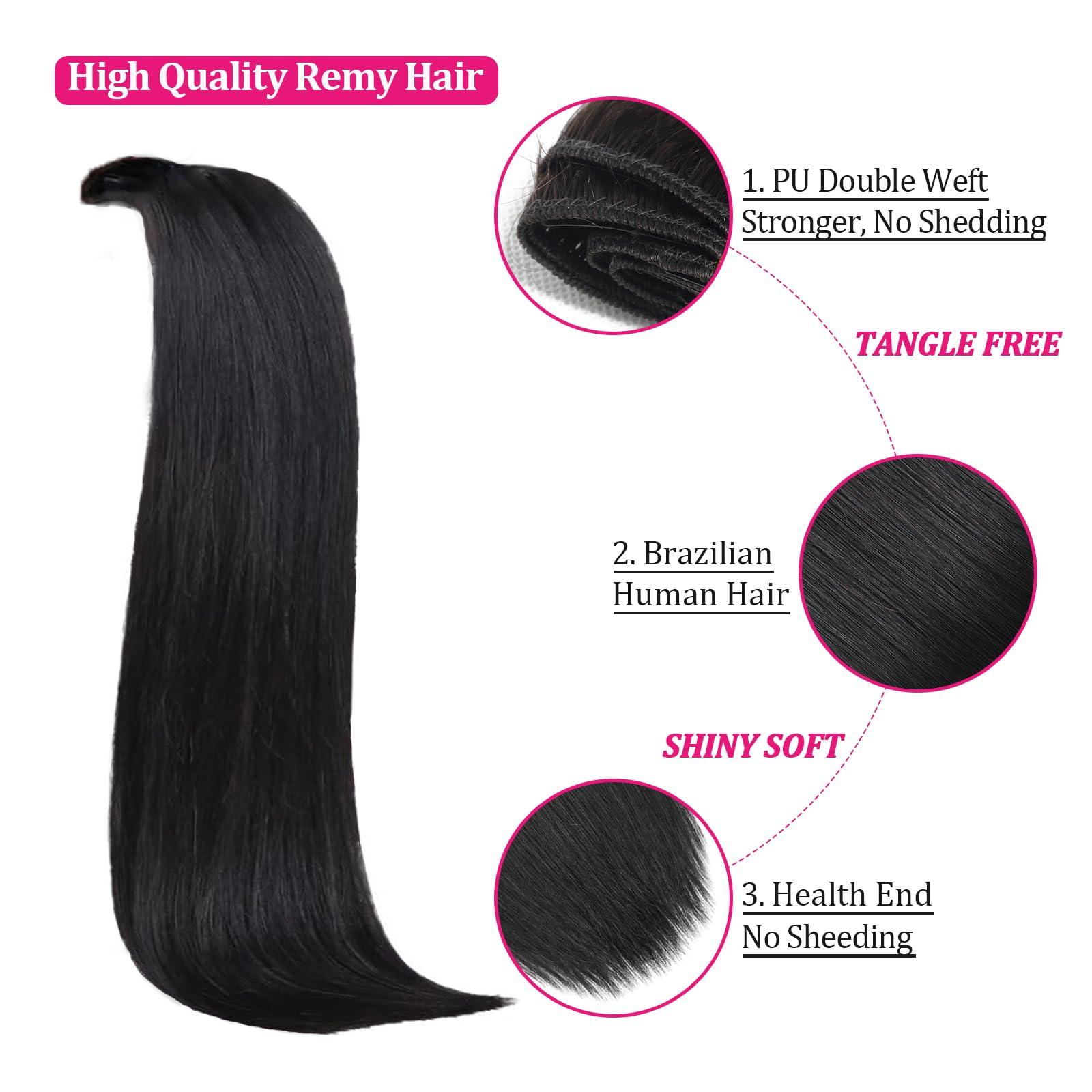 FZV Natural Black Hair Extensions Real Human Hair 24inch 125g 8pcs Remy Hair Extensions Clip in Human Hair Long Straight Natural Hair Clip Ins for Black Women Like Your Own Hair