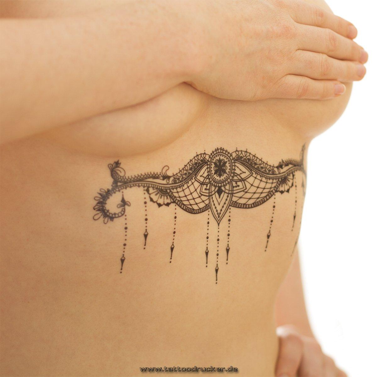 Tattoodrucker 10 x TypB Underboob Tattoo - Black Sexy Under Breast Tattoo - Sternum Mandala - No China! (10)