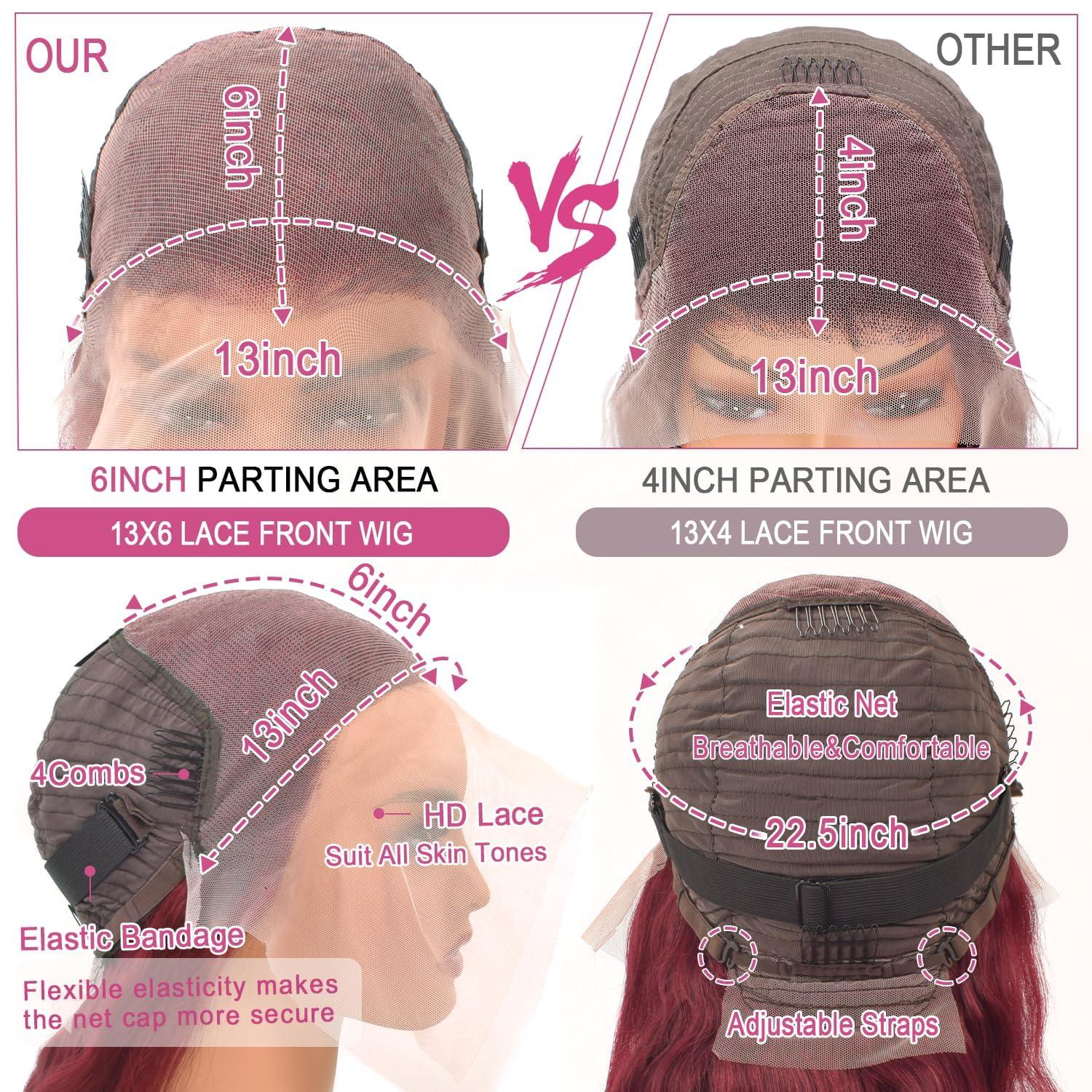 magicjoy magicjoy 99J 13x6 HD Lace Front Wigs Human Hair Pre Plucked Burgundy Lace Front Wigs Human Hair Body Wave 180% Density Glueless Red Wine Wigs for Women Human Hair Red Lace Front Wig Body Wave 24 Inch