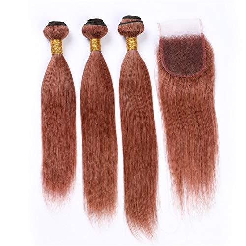 Tony beauty hair Tony Beauty Hair #33 Copper Red Peruvian Human Hair Weaves 3 Bundles with Lace Closure 4x4 Dark Auburn Straight Virgin Hair Wefts Extensions Reddish Brown Human Hair Bundles 4Pcs Lot (18 18 18+18)
