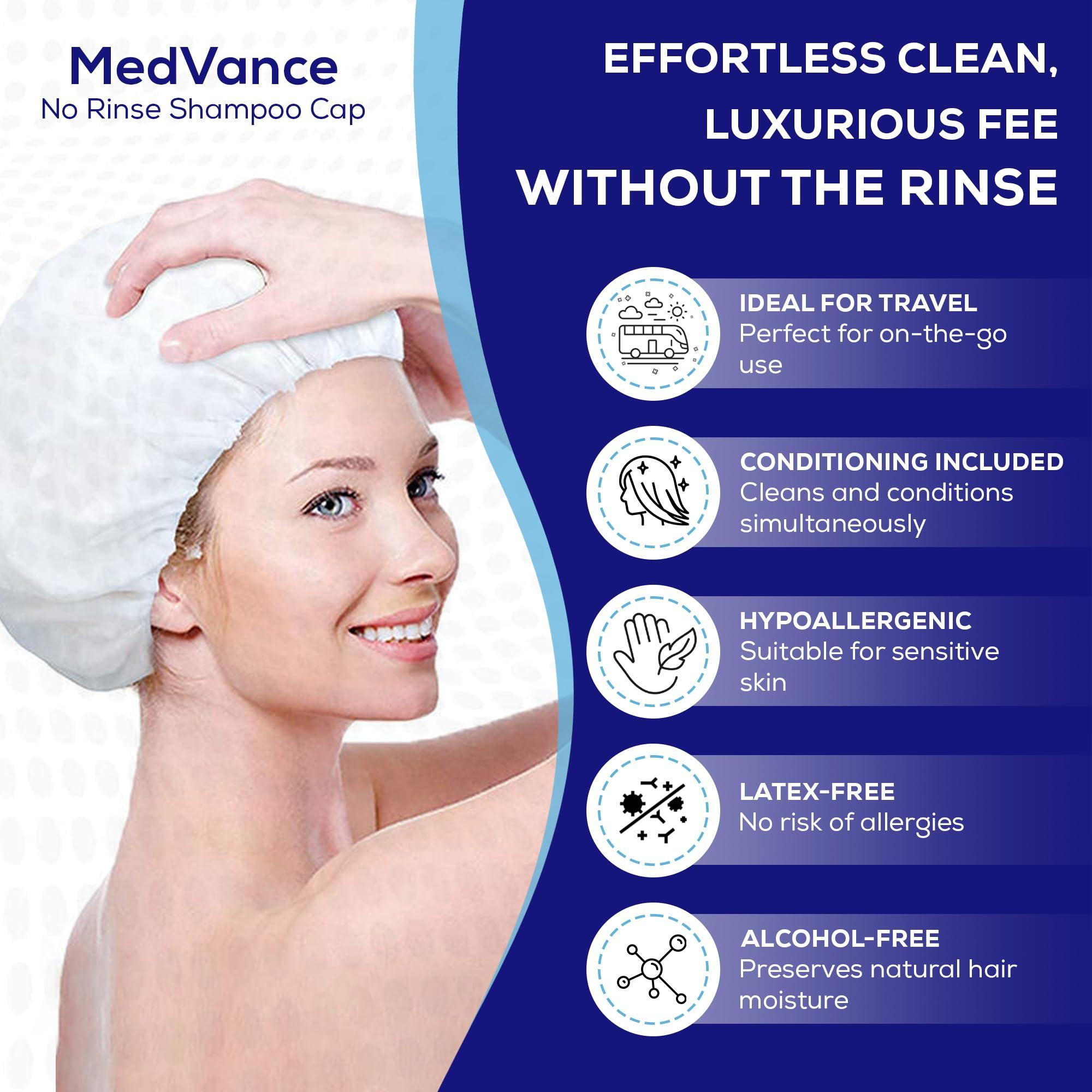 MedVance MedVance No Rinse Shampoo Cap | Rinse Free Shower Cap that Shampoos & Conditions | PH Balanced & Hypoallergenic Waterless Hair Wash | 3 Pack