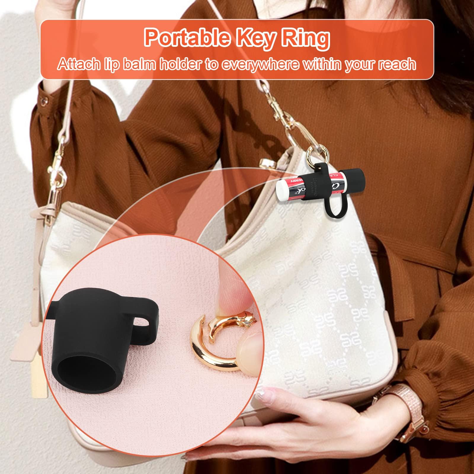 Desing Wish Desing Wish Silicone Chapstick Holder with Cap Cover, 0.6\'\' Diameter Portable Lip Balm Holder Key Chain Sleeve Chapstick Keychain Holder with Wrist Strap Lanyard - Black