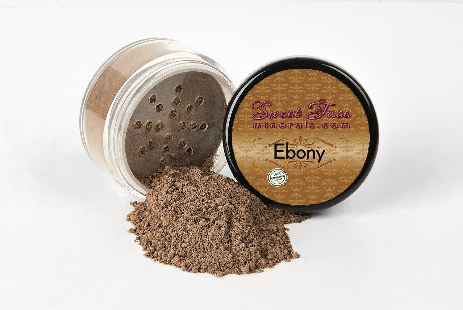 Sweet Face Minerals TRIO WITH BRUSHES (EBONY) Full Size Kit Mineral Makeup Brush Set Foundation Concealer Blush Bare Face Sheer Powder Cover