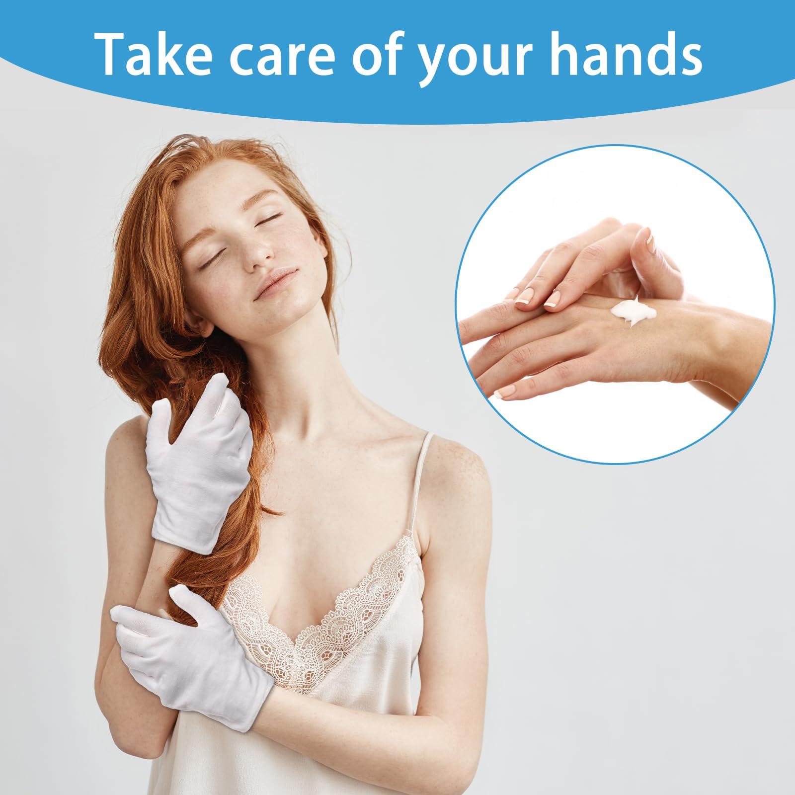 APLZGMG 7Pair White 100% Cotton Gloves for Eczema and Dry Hands - Moisturizing Gloves SPA Overnight - Breathable Sleeping Gloves