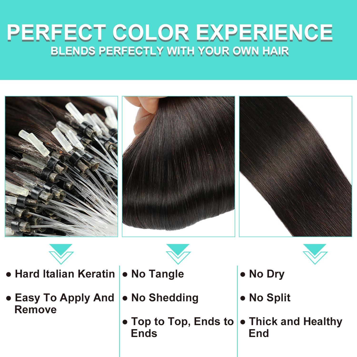 LEJDI Micro Loop Human Hair Extensions, 100 Strands 50g Fish Line Link Hairpiece Straight, Cold Fusion Microlink Hair Extensions