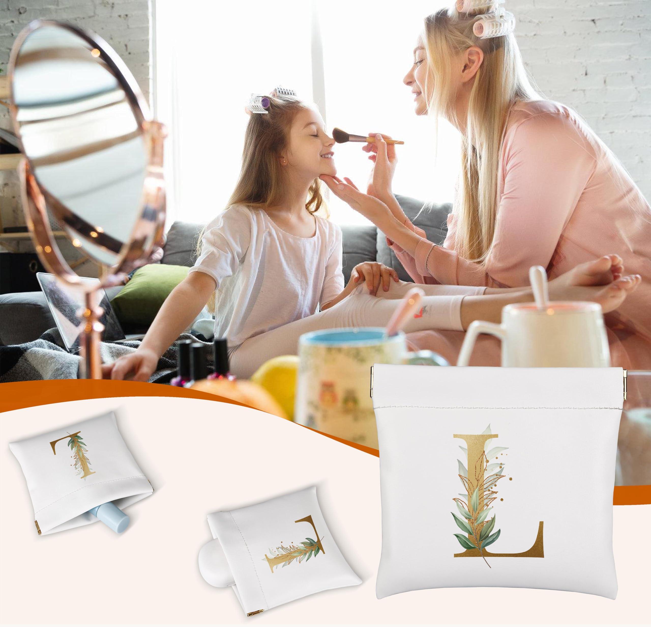 TCJIU Personalized Initial Letter Pocket Cosmetic Bag,Pouches for Purse,Portable Mini Makeup Pouch,No Zipper Travel Multifunctional Storage Bag for Lipsticks,Headphones,Cosmetics,Coins,Charging Cable,L