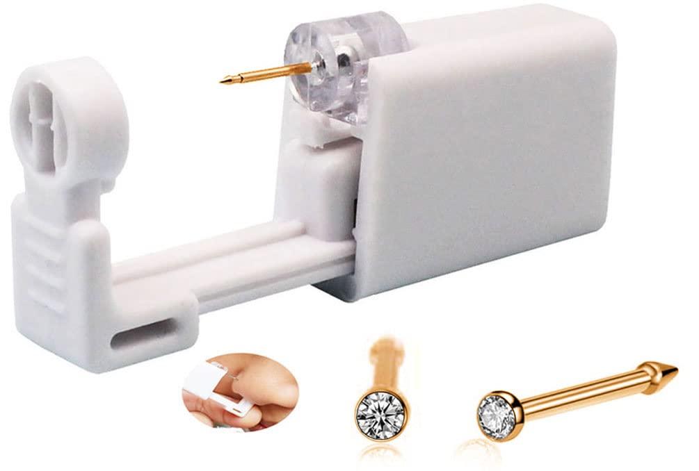 SLVIEKAE Nose Piercing Kit, Nose Pierce Kit Nose Piercing Gun Self Nose Piercing Gun Kit Nose Piercing Gun Kit Tool (Gold)