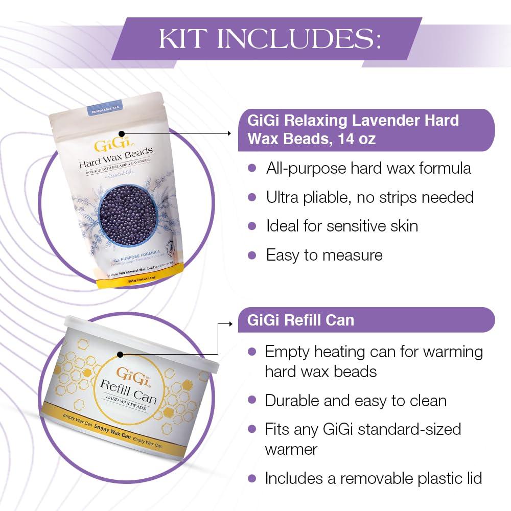 GiGi GiGi Hard Wax Beads Refill Can 14 oz and Relaxing Lavender Hard Wax for Hair Removal 14 oz