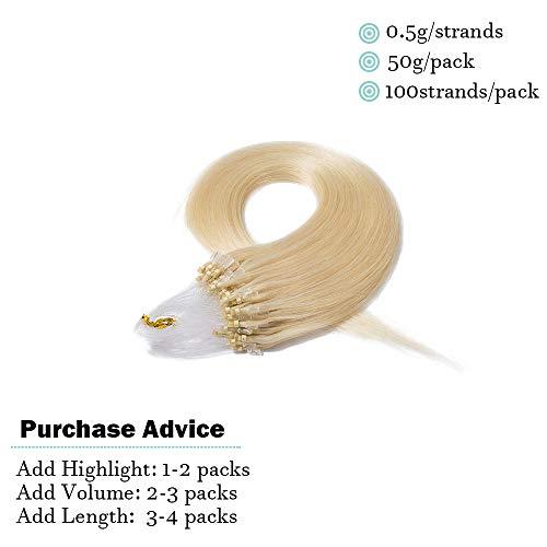 SEGO SEGO Micro Loop Human Hair Extensions Cold Fusion Micro Bead Hair Extensions Nano Rings Beads Stick Tipped Blonde Real Hair Extensions 50g 100 Strands 22inch 60# Platinum blonde
