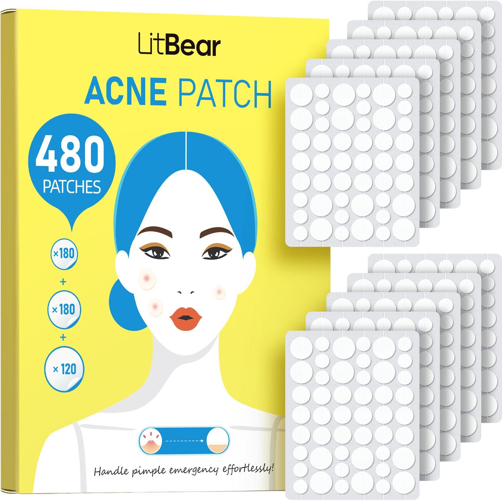 LitBear LitBear Large Acne Pimple Patches 5 Sizes 80 Patches and Acne Patch Bulk 480 Patches 3 Size