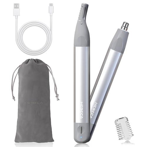 HEBECA HEBECA Nose Hair Trimmer for Women 2in1 Facial Hair Removal Trimmer - Metal Body, Rechargeable, Waterproof, Portable - Nose, Ear, Eyebrow, Peach-Fuzz, Lips, Chin FT2001 (Silver)