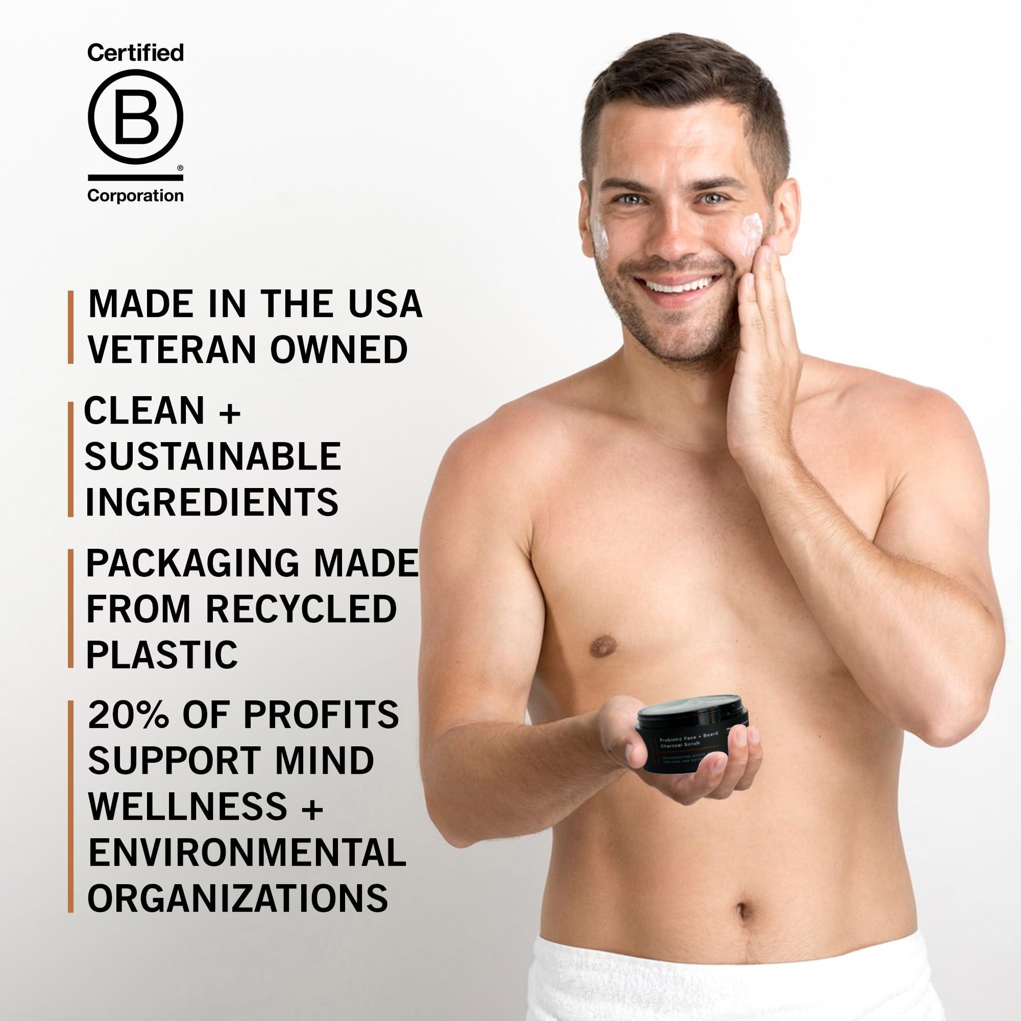 stubble & stache stubble & stache Exfoliating Probiotic Face & Beard Charcoal Sugar Scrub for Men - Deep Cleanse, Pre-Shave Wash, Natural Pore Minimizing Scrub for Daily Use - 3.4 fl oz