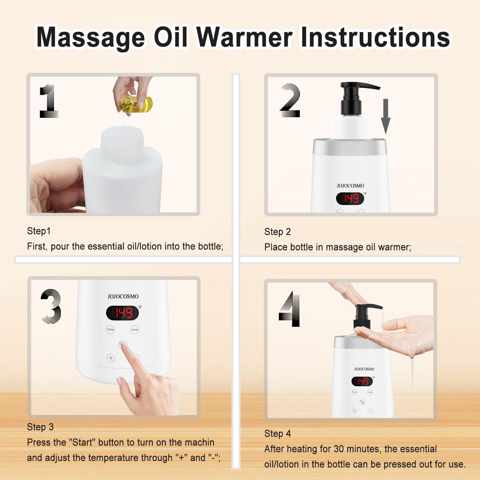 JOJOCOSMO JOJOCOSMO Massage Oil Warmer Bottle Professional Massage Lotion Heater for SPA, Automatic Warmer Heated Oil Lotion Cream for Salon, Home, with Two Oil Bottle Dispenser (White)