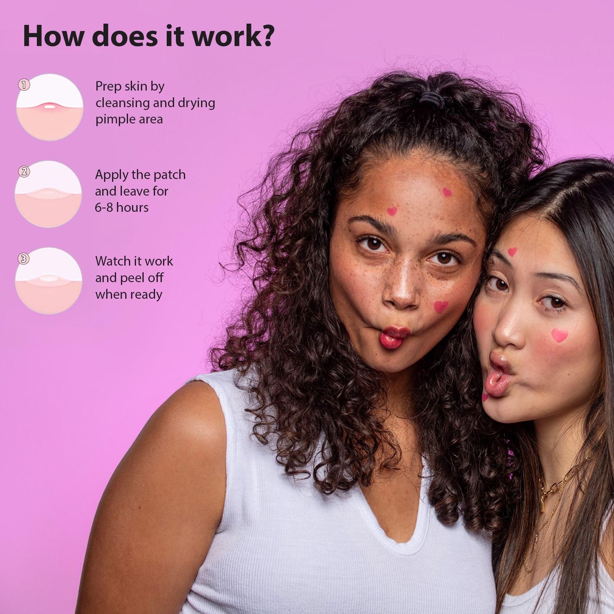 Frilliance Frilliance Pink Heart Shaped Hydrocolloid Acne Pimple Patches for Zits and Blemishes (18 Count, 2 Sizes) Spot Treatment Stickers for Face & Skin, Vegan and Cruelty Free