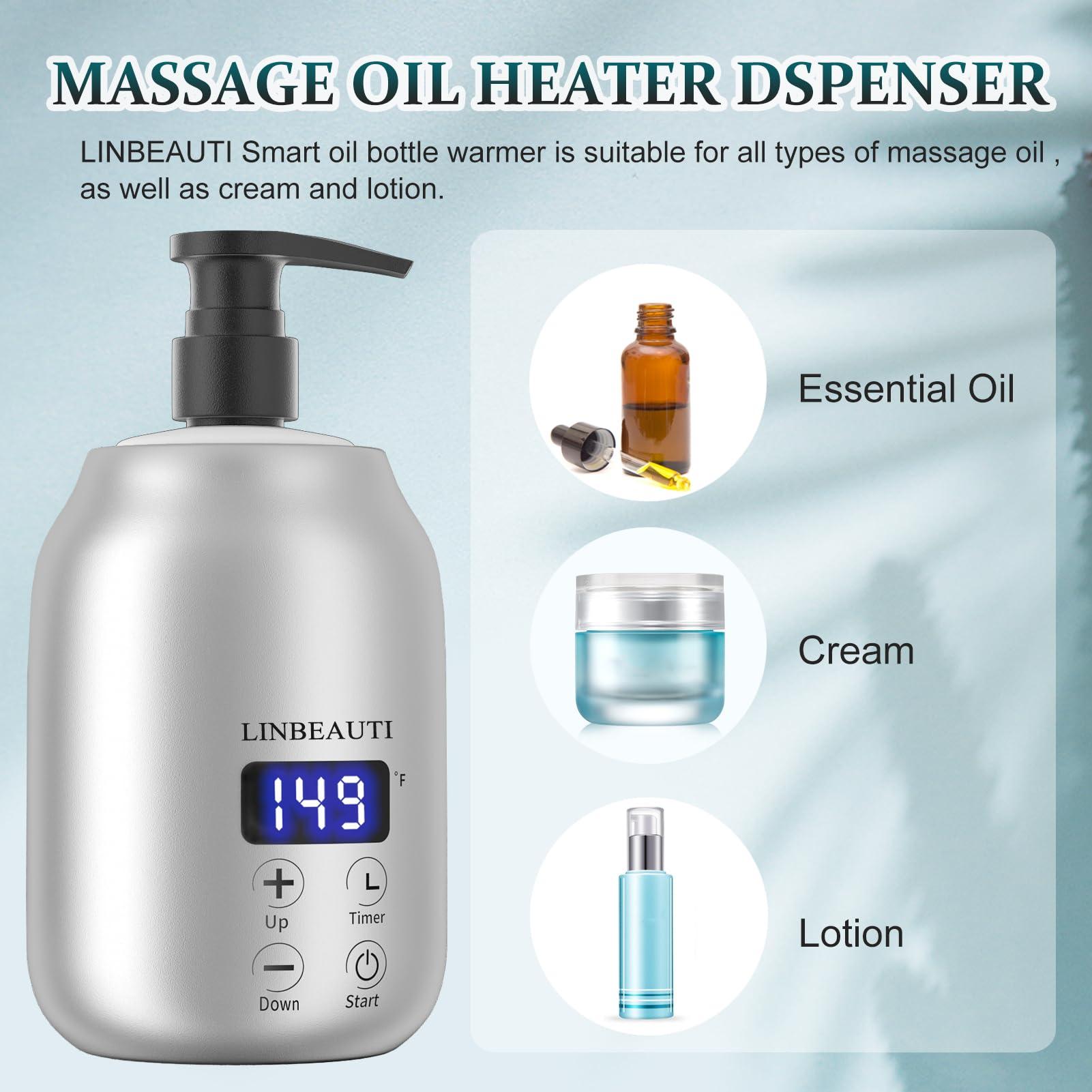 LINBEAUTI LINBEAUTI Massage Oil Warmer with Two Oil Bottle Dispenser, Lotion Bottle Warmer, Smart Touch Key Electric Warm Lotion Dispenser, Lube Gel Cream Warmer for Home Pro Salon Spa Massage (Silver)