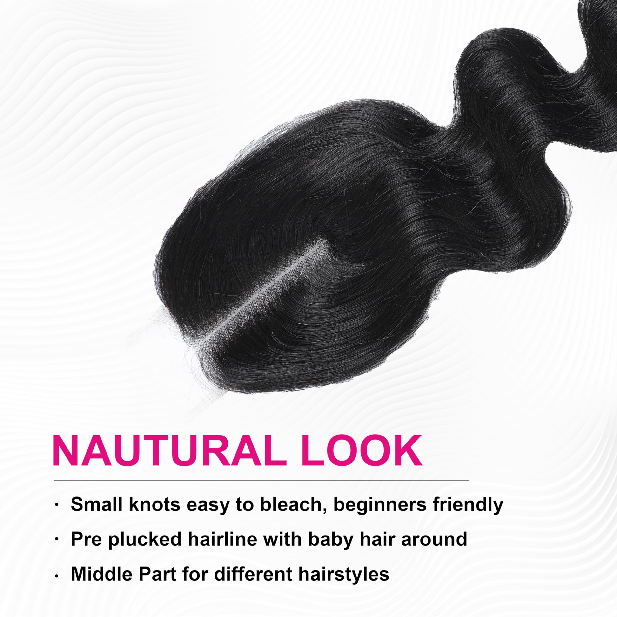 MOMOSHERO MOMOSHERO 2x6 HD Lace Closure Only 20 Inch Body Wave Human Hair, Pre Plucked Closure Sew In 2 by 6 Lace Closure Middle Part 100% Brazilian Virgin Human Hair Unprocessed 2x6 Kim K Closure Natural Black