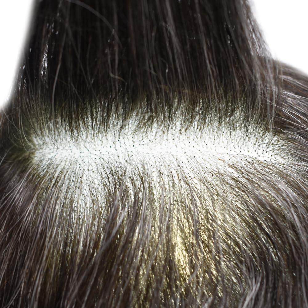 Hair Wonders Toupee For Men Real Human Hair Mens Toupee Hair Replacement System Swiss Lace Hair Piece For Men Hair System6x9\"-100% light to medium density#1B30 1B# OFF BLACK+30% GREY