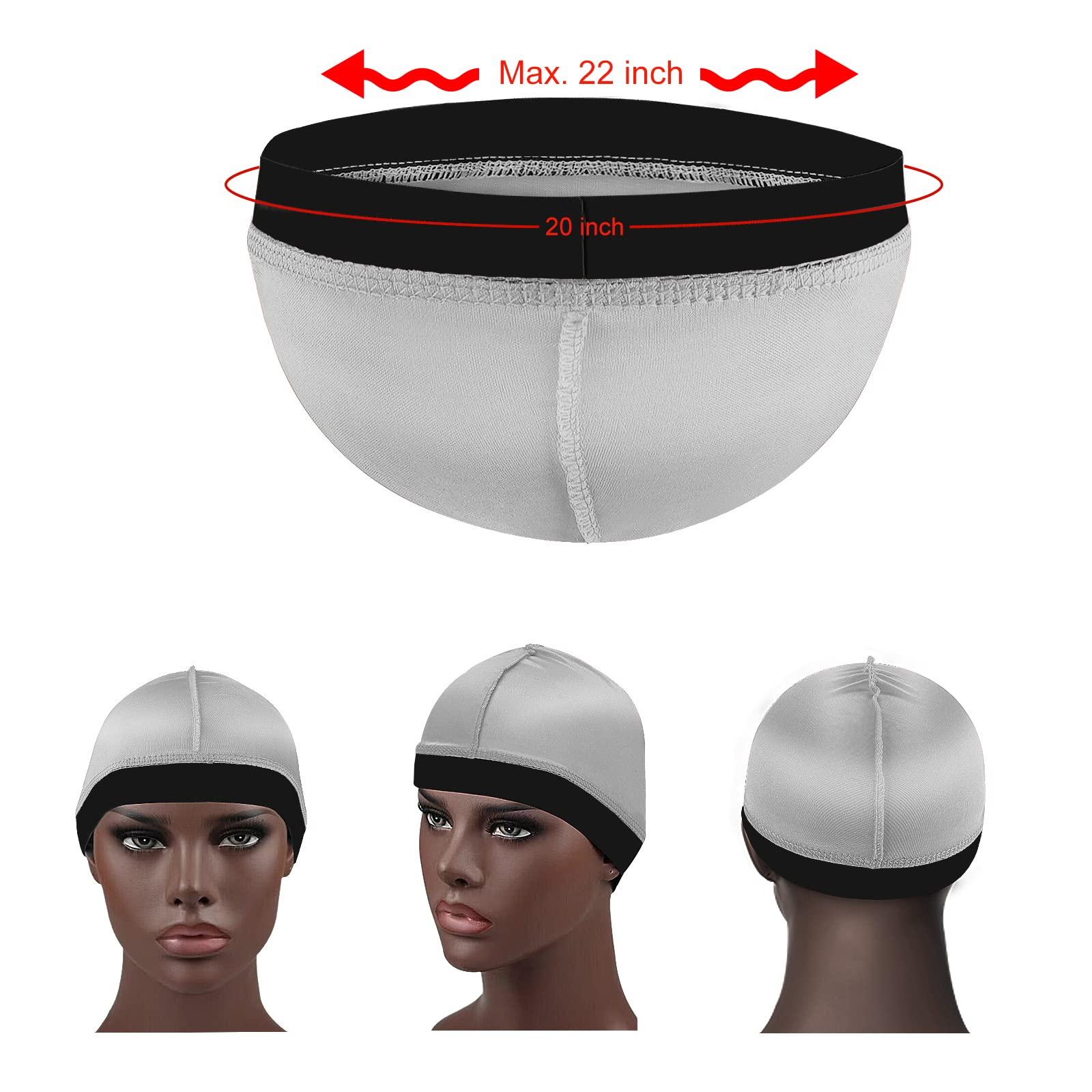 DURALA 4PCS Silky Stocking Wave Cap for Men, Good Compression Over Durag (red+Silver+Black)