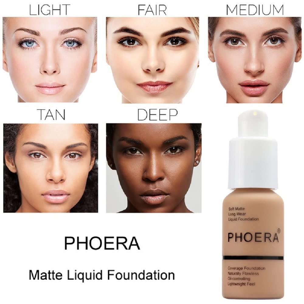 Yaper PHOERA Flawless Matte Liquid Foundation, Long Wear Oil Control Full Coverage Face Makeup Soft Liquid Foundation .(106#Warm Sun)