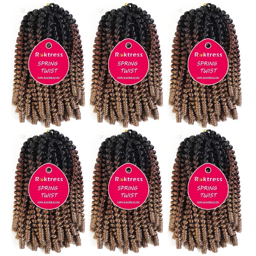 ROKTRESS Spring Twist Hair Spring Twist Crochet Hair Spring Twist Braiding Hair 6 Packs 90strands For Passion Twist Butterfly Locs Crochet Braids Hair Synthetic Braiding Hair Extensions (12inches, T1B/30/27)