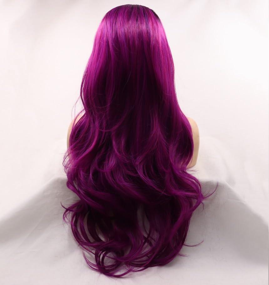 xiweiya xiweiya Long Purple Lace Front Wigs with Dark Roots Middle Part Purple Synthetic U Part Lace Front Wigs Natural Hairline Heat Resistant Hair High Density Wig for Women 26 Inch