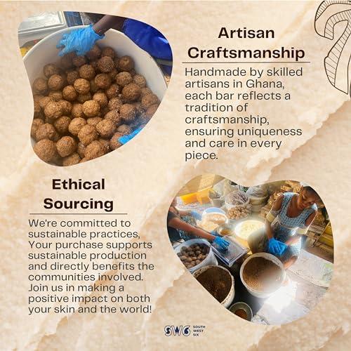 SW6 SW6-Authentic African Black Soap Bar, Raw & Organic w/Shea Butter, Gentle Cleansing (5.29oz), Shades of Brown