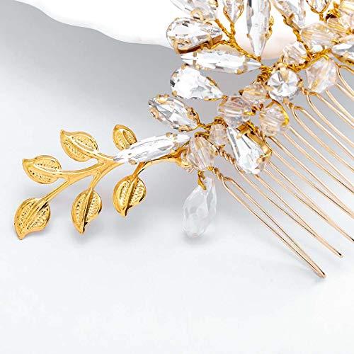 Barode Barode Bridal Wedding Hair Comb Gold Rhinestone Side Combs Crystal Bride Leaf Hair Accessories for Women and Girls