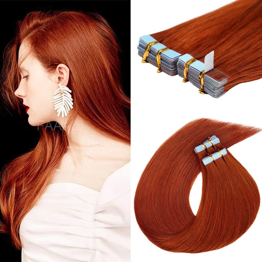 FAAAL 22 inch Tape in Hair Extensions Human Hair Invisible Straight Tape Hair Extensions for Women 20 Pcs/50g Seamless Skin Weft #350 Cooper Rad Real Hair Extensions Tape ins Human Hair
