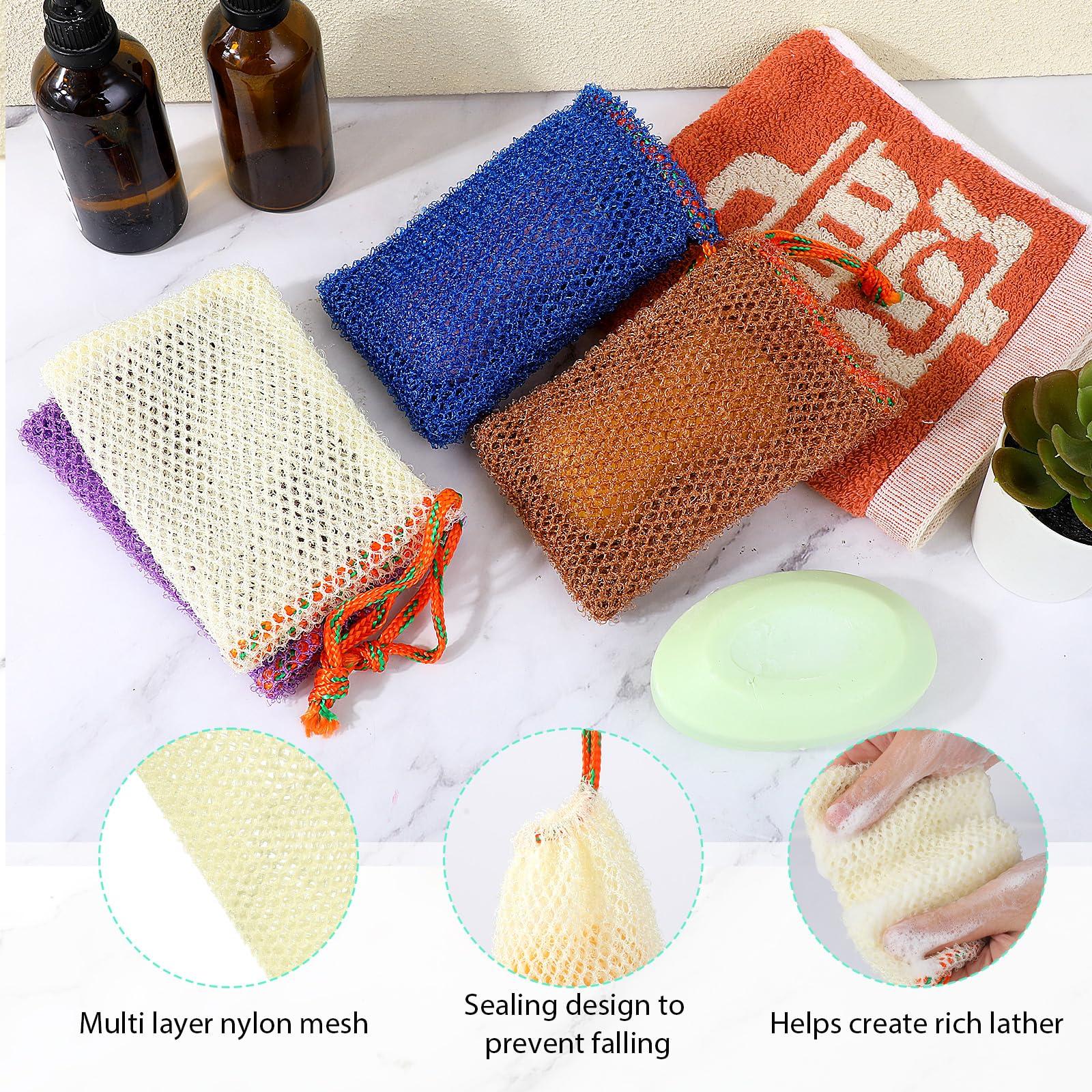 Sliverdew 4 Pack Soap Savers for Bar Soap Exfoliating Net Mesh for Shower Holder Mesh Foaming bag for Bath and Shower(5.5 x 3.5 In, 4 Colors)