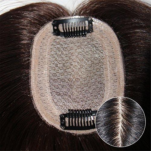 Susanki 3"x 4" Silk Base Human Hair Topper Free Part Invisible Secret Wiglet Hairpieces for Women with Hair Loss, 12" Dark Brown