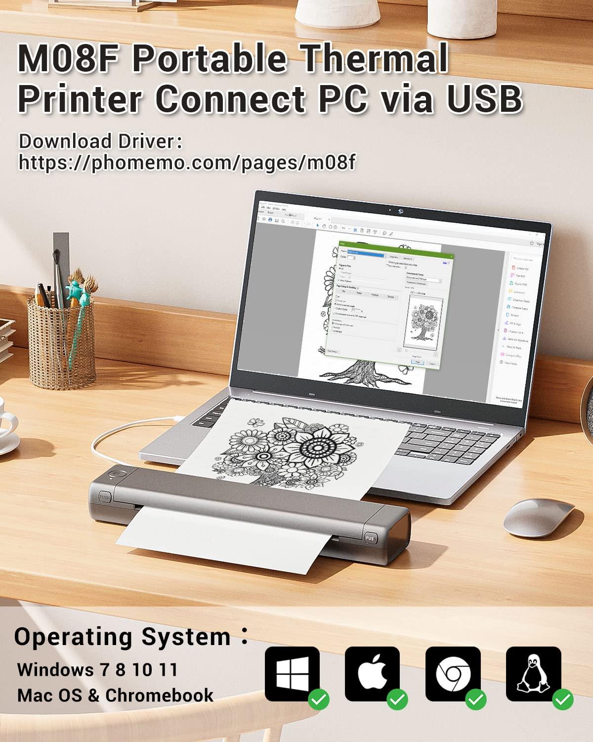 Phomemo Phomemo Wireless Portable Printer, Supports A4 8.27\"x11.69\", Inkless Mobile Printer Compatible with iOS, Android & Laptop, Portable Printers Wireless for Travel, Mobile Office, School, Home, Car