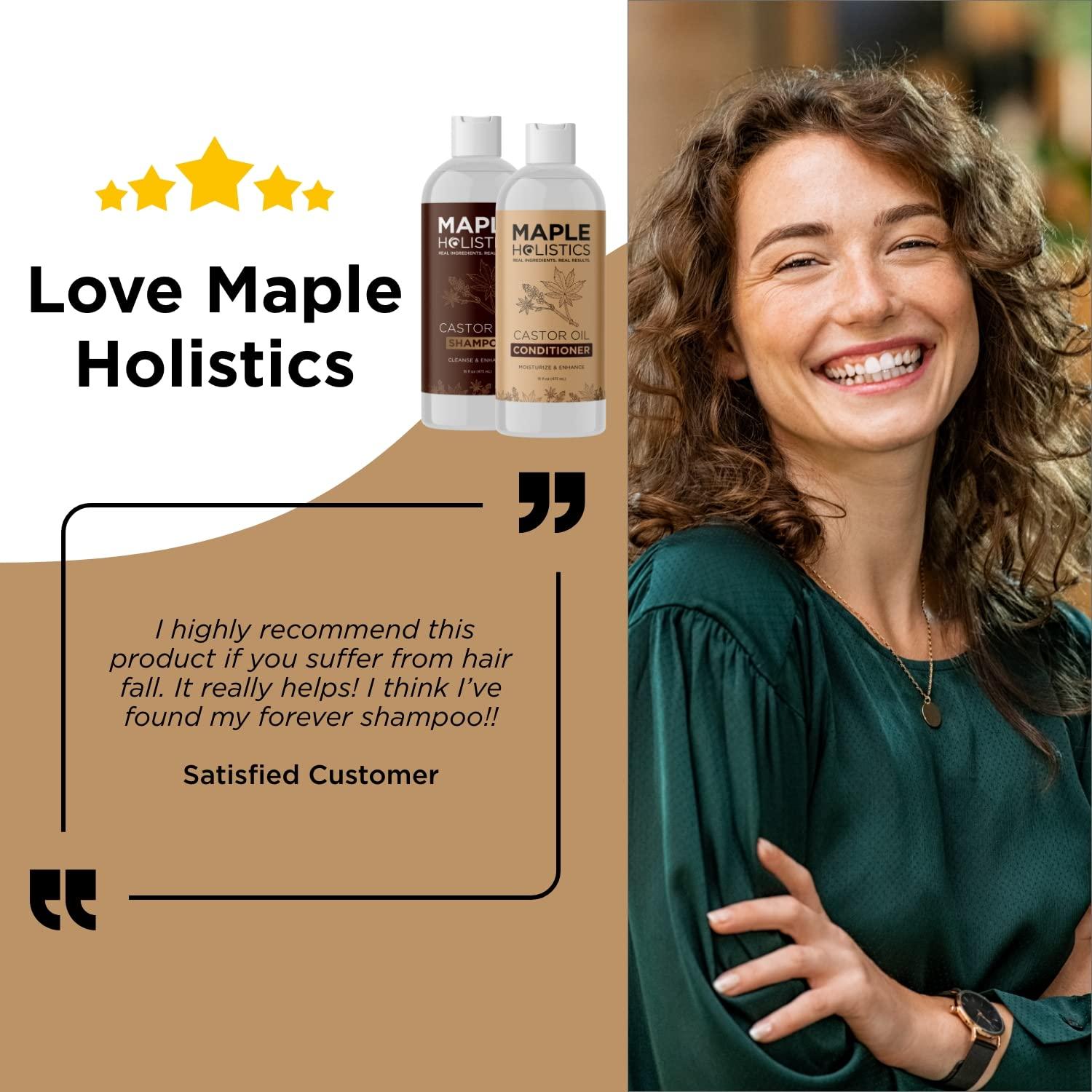 Maple Holistics Castor Oil Shampoo and Conditioner Set - Jamaican Black Castor Oil Shampoo and Biotin Collagen Conditioner - Sulfate Free Shampoo and Conditioner for Fine Hair and Dry Scalp Care (Vanilla) -16 Fl Oz