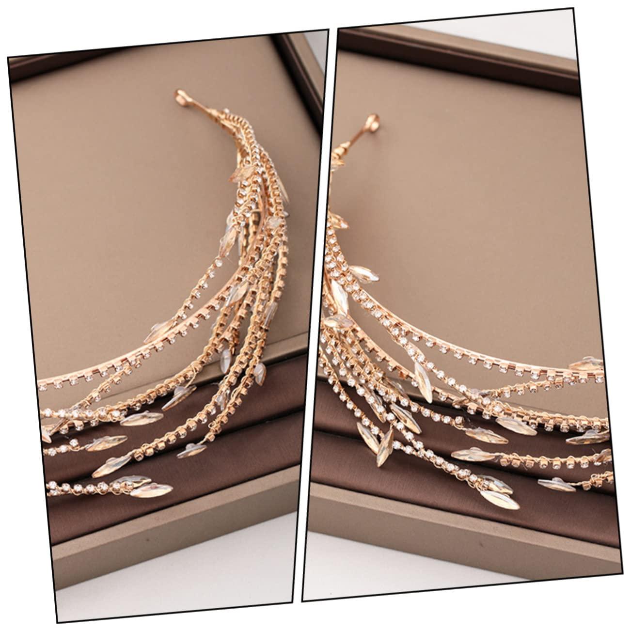 Angoily Angoily Golden Headband Gold Wedding Side Headpiece for Bride Hair Headbands for Women Bride Hair Band Hair Pin Headband Womens Headband Bridal Headdress Accessories Head Bands Rhinestones