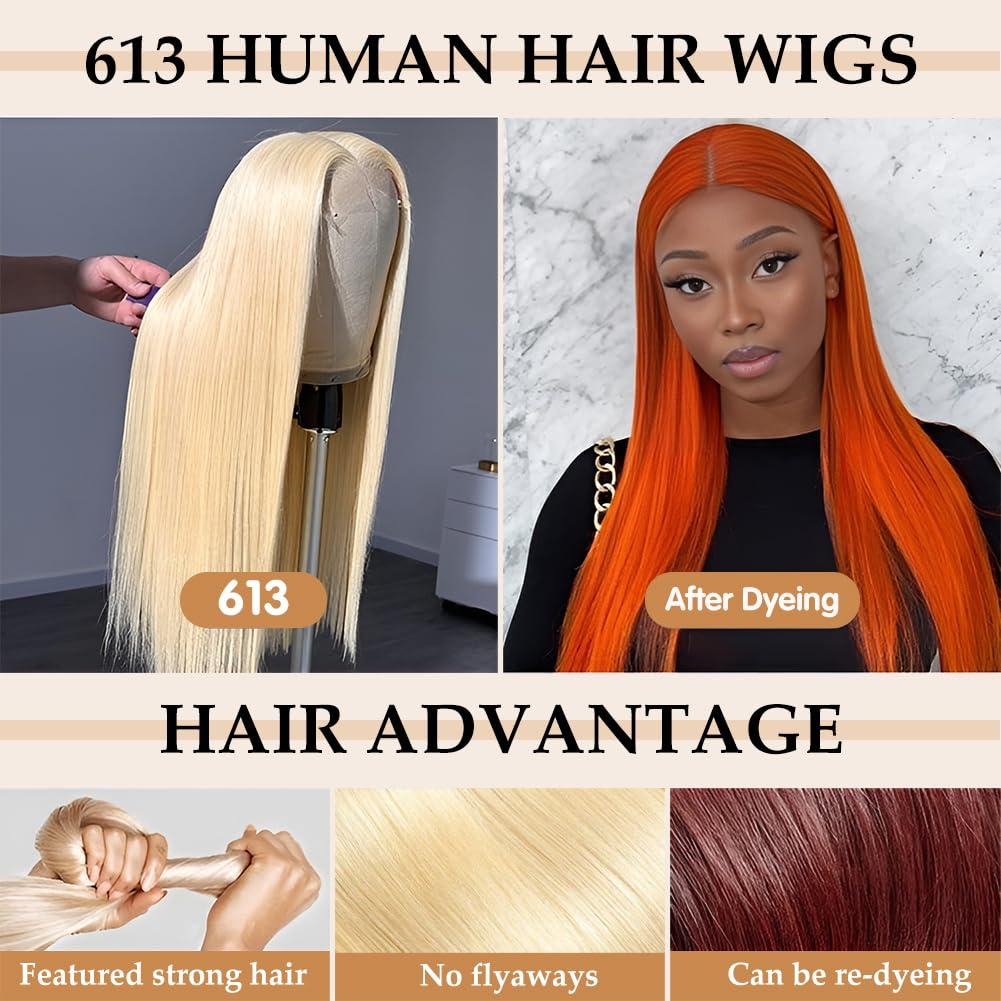COUGARBEAUTY COUGARBEAUTY 24 Inch Lace Front Wig Human Hair Straight HD Lace Frontal Wig Human Hair 13x6 200 Density Glueless Wigs Human Hair Pre Plucked with Baby Hair for Women Natural Black Human Hair Wig