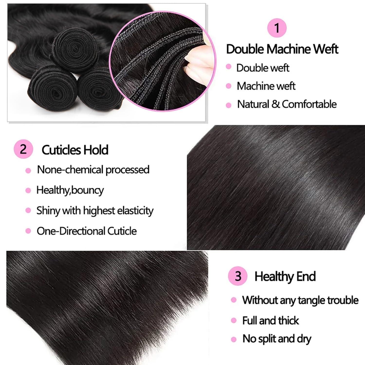 Yifute Human Hair Bundles Straight Hair 3 Bundles 36 36 36 Inch Brazilian Hair Extension Weave 100% Unprocessed Natural Black Bundles