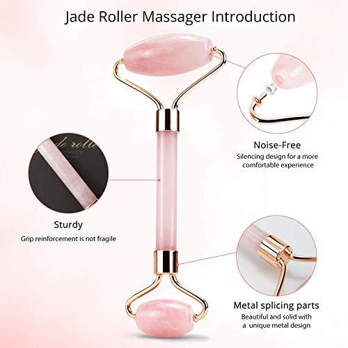 TABANA Jade Face Roller Gua Sha 100% Natural Jade Stone Face Massager for Women Reduce Wrinkles, Eye Puffiness, Rejuvenate Skin (Pink)