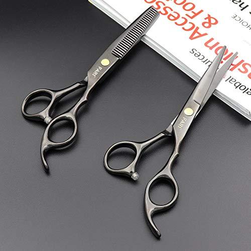 FARI FARI Hair Cutting Scissors Kit with Combs, 6.0 Inches Barber Haircut Thinning Scissors Hairdressing Shears Set with Lether Scissors Case for Salon and Home (Black)