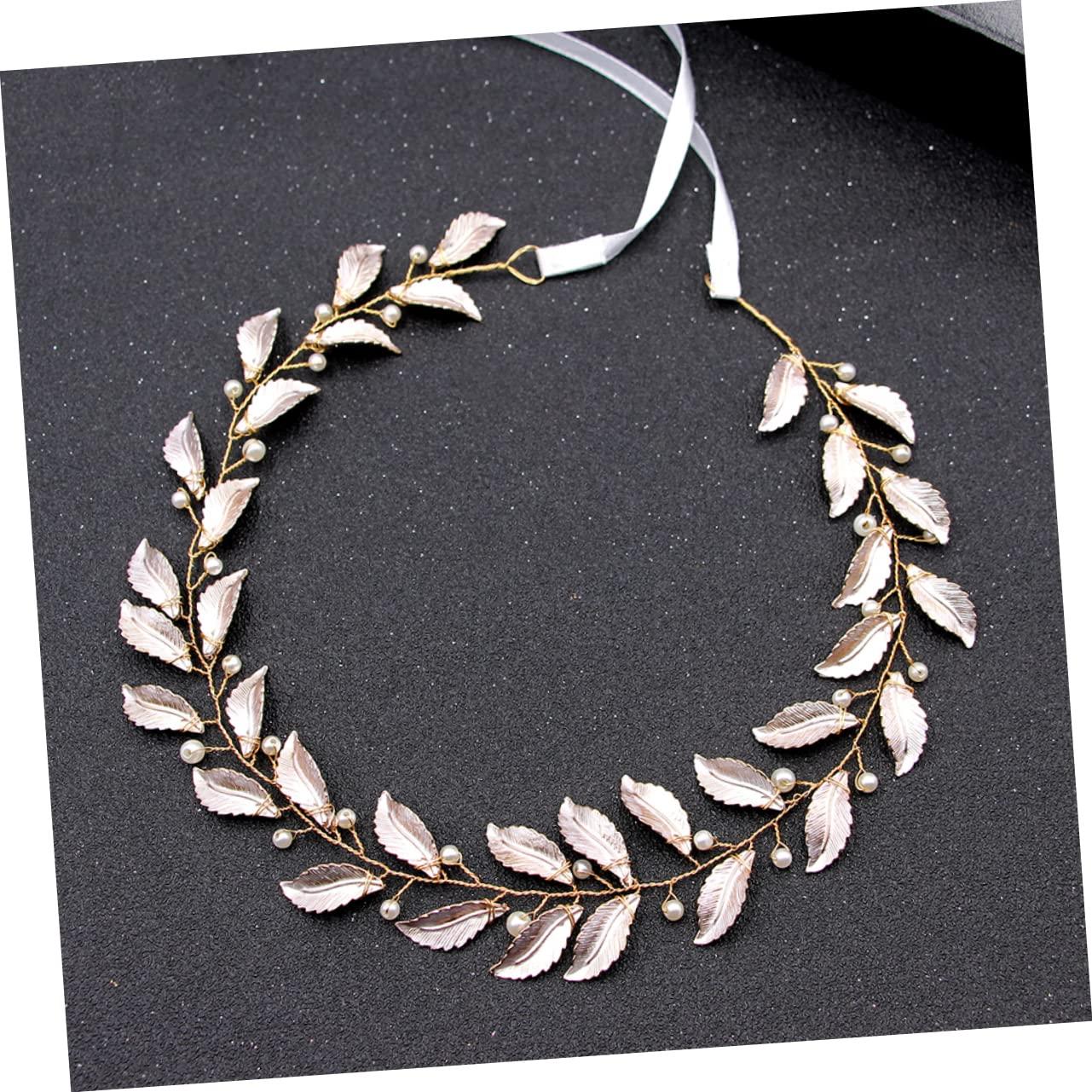 DELURA Gold Headband Hair Bands for Women\'s Hair Hair Ties Women Headdress for Wedding Beautiful Bridal Headwear Bridal Hair Accessories Headgear Golden Leaf Metal Miss