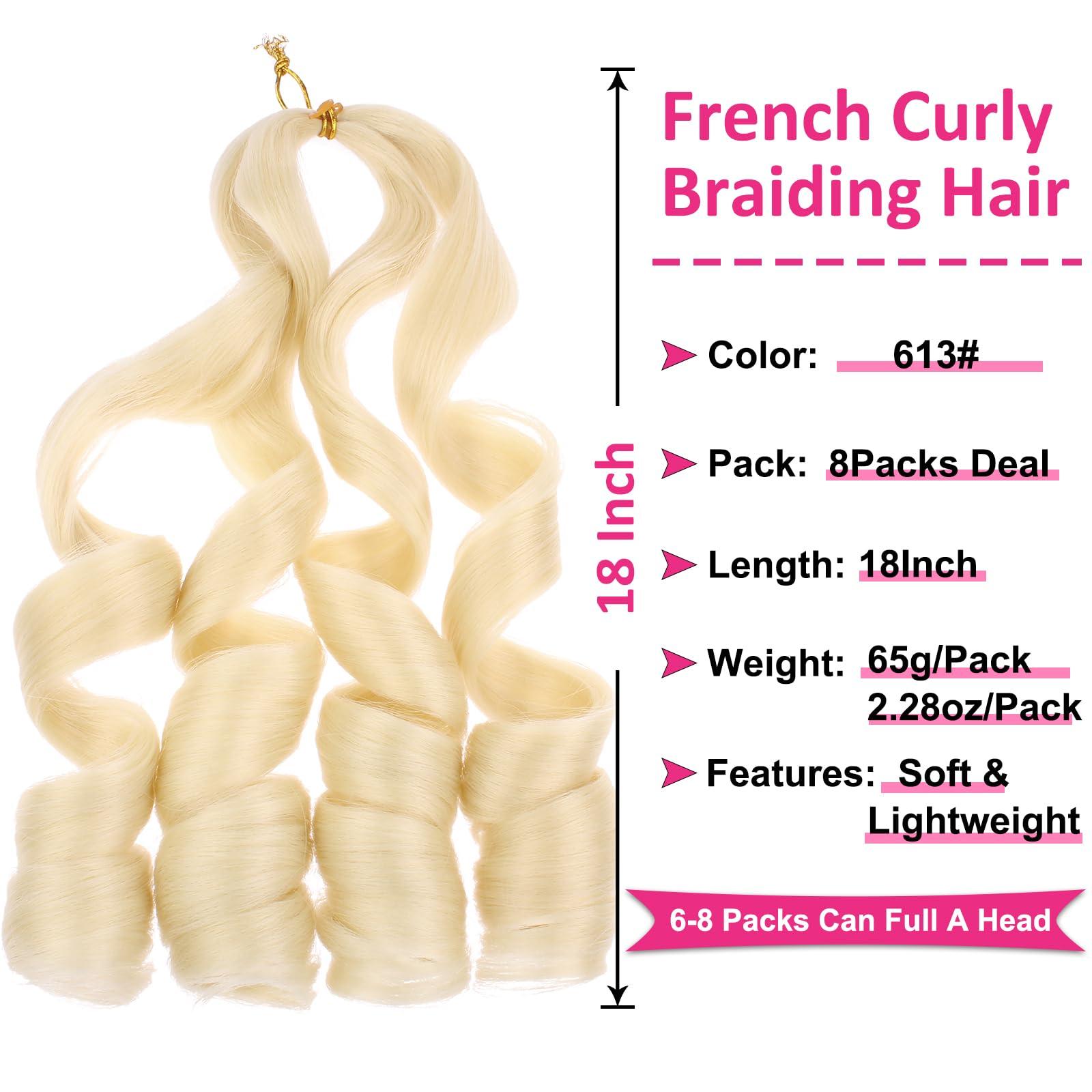Union Beauty Unionbeauty 18 Inch French Curl Braiding Hair Blonde French Curly Braiding Hair Pre Stretched Body Wavy Braiding Hair for Boho Box Braids French Braid Hair Curly Braiding Hair for Black Woman 613#