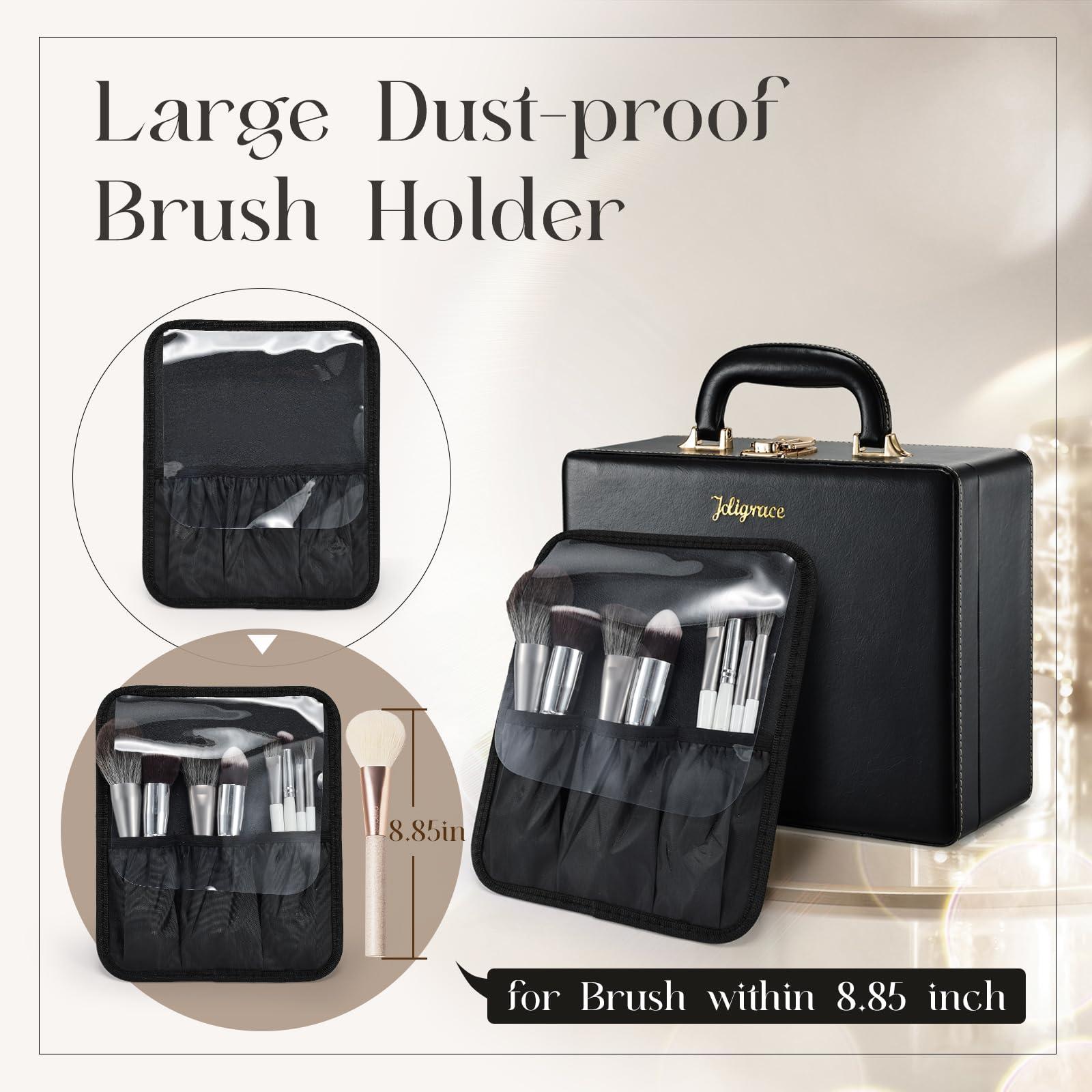 Joligrace Joligrace Travel Makeup Case, Travel Makeup Organizer Case with Mirror, Makeup Train Case Leather Portable Makeup Box Storage Bag,with Adjustable Dividers & Brush Holder (Black)