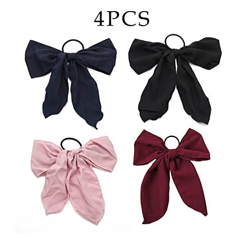 Blufly Blufly Ribbon Hair Scrunchies Printed Satin Silk Hair Scarves Striped Long Headband Plaid Hair Loop Bow Scrunchie Ponytail Holders Vintage Head Tie for Women and Girls (Pack of 4) (Style H)