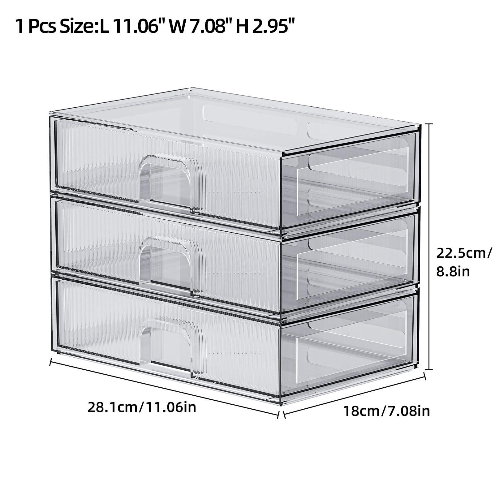 FBOTML FBOTML Clear Stackable Storage Drawers, Acrylic Drawers Makeup Organizer For Vanity, Cosmetics, Bathroom, Desk Organization Storage Drawers3 Pack