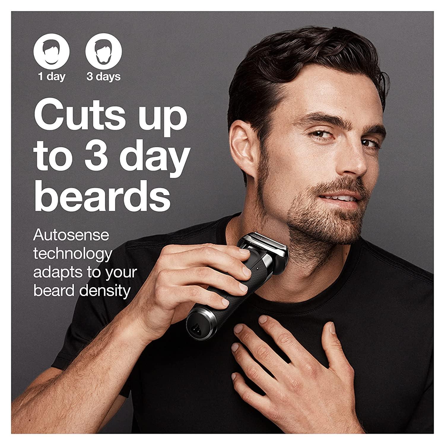 Braun Braun Electric Razor for Men, Waterproof Foil Shaver, Series 9 9390cc, Wet & Dry Shave, With Pop-Up Beard Trimmer for Grooming, Cleaning & Charging SmartCare Center and Leather Travel Case, Silver