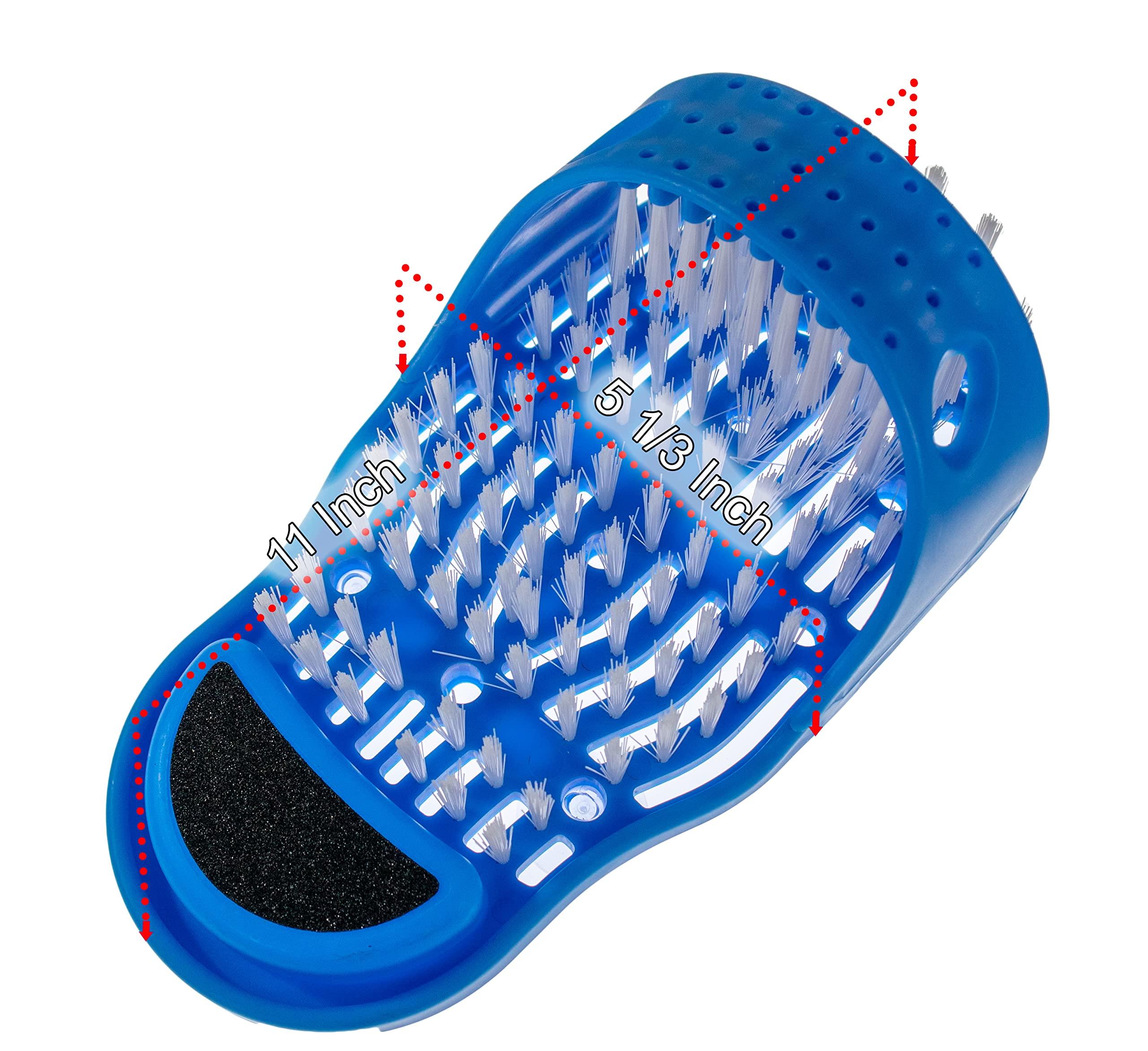 5 Star Super Deals Shower Foot Scrubber Washing Brush Sandal - Bath Feet Cleaner Exfoliating Spa - Non Slip Suction Cup with Pumice Stone (Blue)