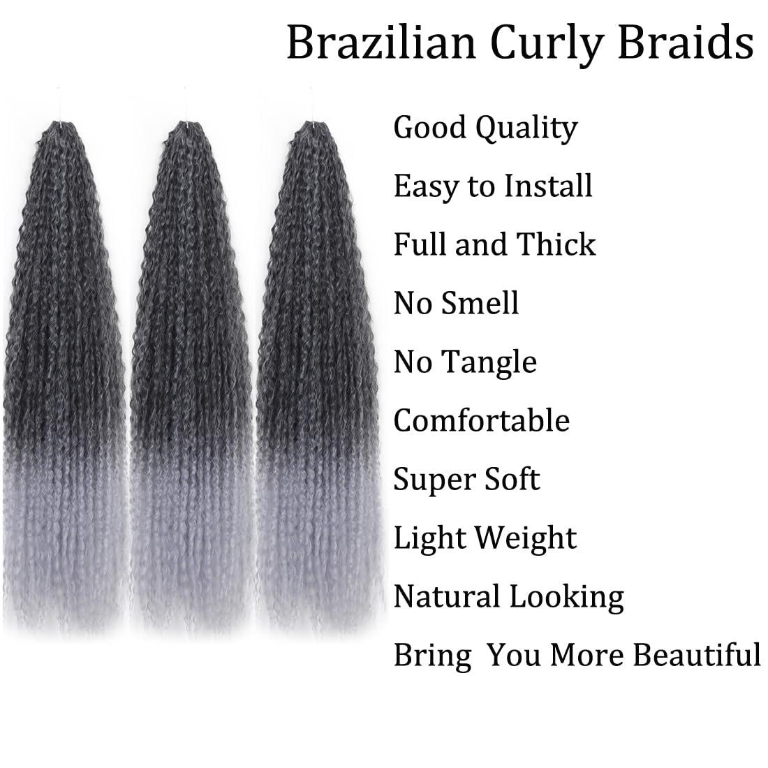 Sarannala Brazilian Curly Braids Crochet Twist Hair 30inches 3Packs Afro Kinky Curly Braiding Hair Extensions Deep Curly Crochet Hair Synthetic Water Wave Braid Hair(30Inch,1B/ Silver Grey)