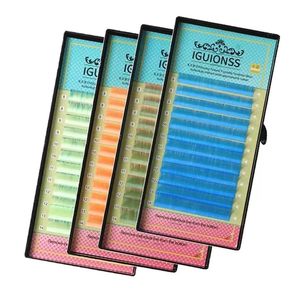 NinthAvenue Basics Colored Lash Extensions UV Neon Lash, 8-14mm Mixed, Green, Orange, Blue, Easy Fanning, C/D Curl, 0.07mm, Individual Colored Lashes (Curl D-0.07MM, Gradient Green)